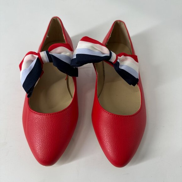 Girls Red Ballet Flats with Patriotic Ribbon Bow – Janie & Jack Style 250th - Picture 3 of 7